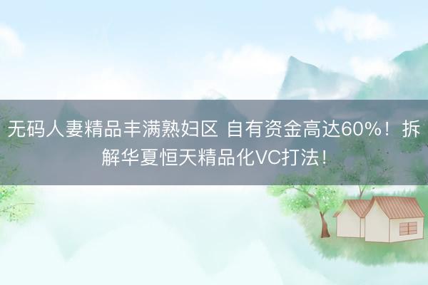 无码人妻精品丰满熟妇区 自有资金高达60%！拆解华夏恒天精品化VC打法！
