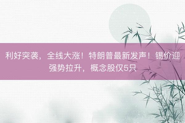 利好突袭，全线大涨！特朗普最新发声！锡价迎强势拉升，概念股仅5只