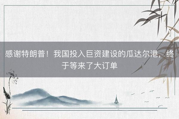 感谢特朗普！我国投入巨资建设的瓜达尔港，终于等来了大订单