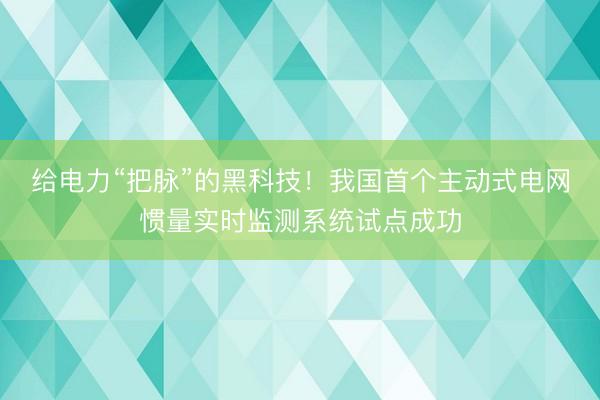 给电力“把脉”的黑科技！我国首个主动式电网惯量实时监测系统试点成功