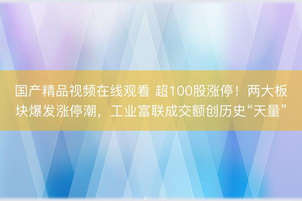国产精品视频在线观看 超100股涨停！两大板块爆发涨停潮，工业富联成交额创历史“天量”