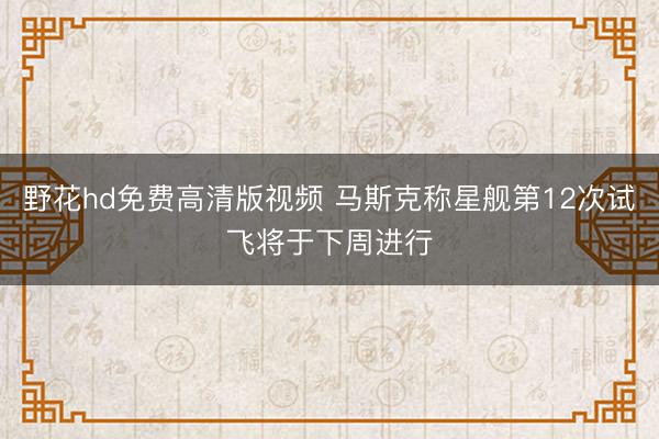 野花hd免费高清版视频 马斯克称星舰第12次试飞将于下周进行