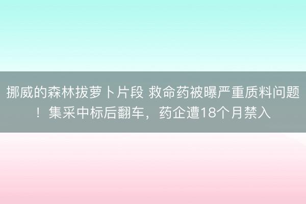 挪威的森林拔萝卜片段 救命药被曝严重质料问题！集采中标后翻车，药企遭18个月禁入
