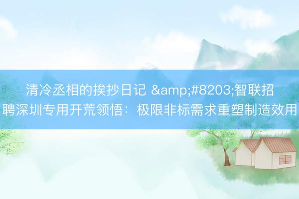 清冷丞相的挨抄日记 ​智联招聘深圳专用开荒领悟：极限非标需求重塑制造效用